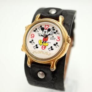 Vintage Lorus Musical Mickey Mouse Watch 2-Songs Moving Hands 34mm w New Battery